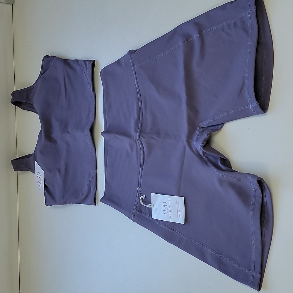 Seamless Lavender Active Crop Top & High-Waist Bike Shorts Set